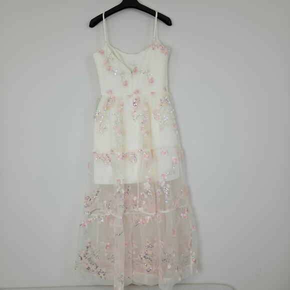 Helsi Adela Floral Tiered Maxi Dress Ivory Pink Sz S NWT Corset Bodice - Picture 4 of 15